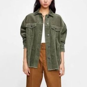 Zara Olive Corduroy womens jacket size XL
